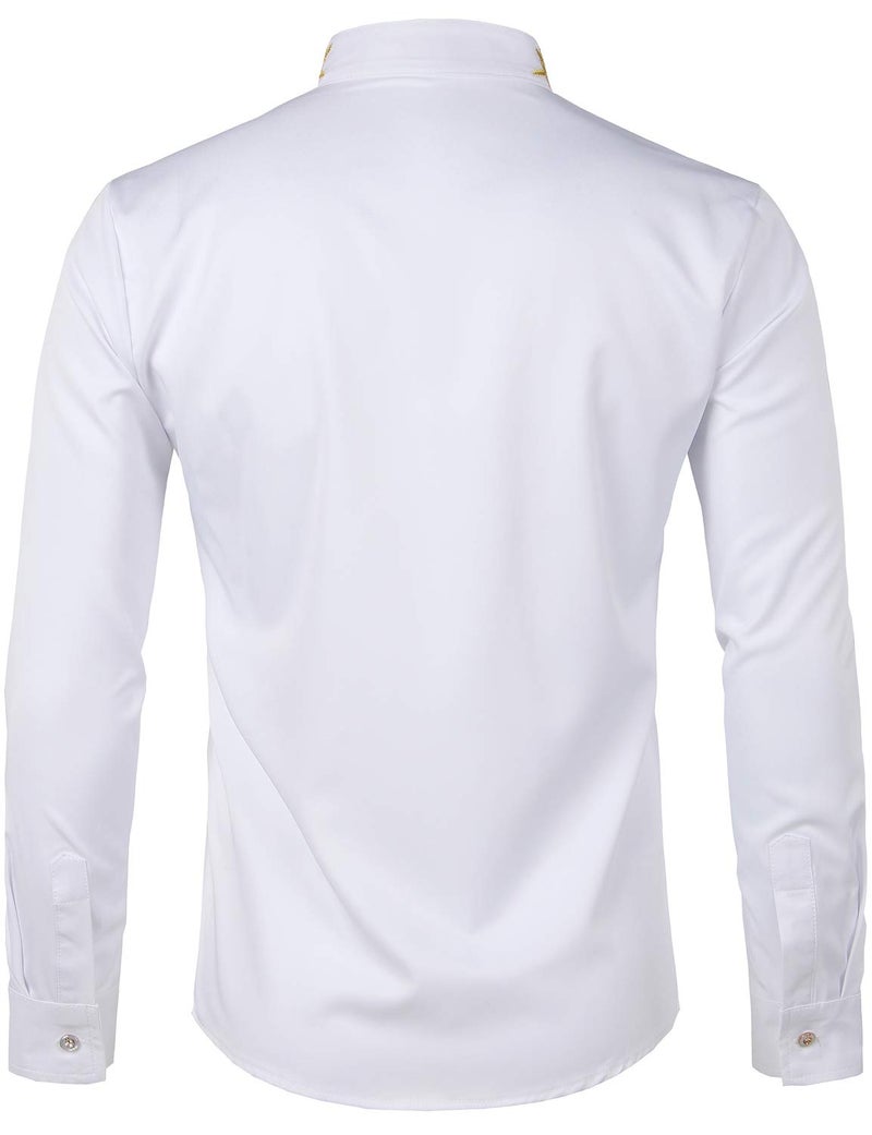 ZEROYAA Mens Hipster Gold Embroidery Mandarin Collar Slim Fit Long Sleeve Casual Dress Shirts Z52 White Large - Image 2